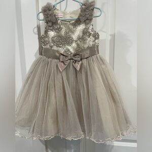 Rare Editions Lace Kids Dress in Cream and Brown